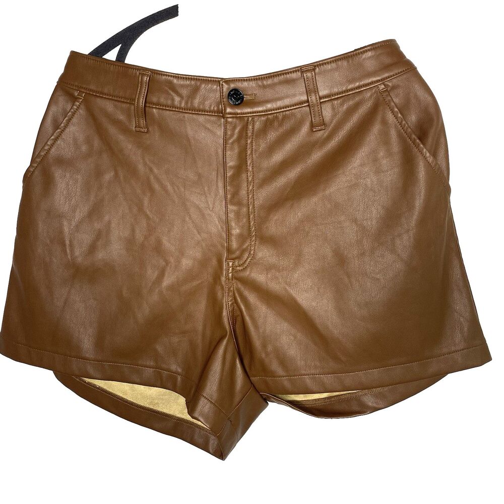 Hollister Faux Leather Ultra High Rise Shorts Womens L Flat Front Lined Brown